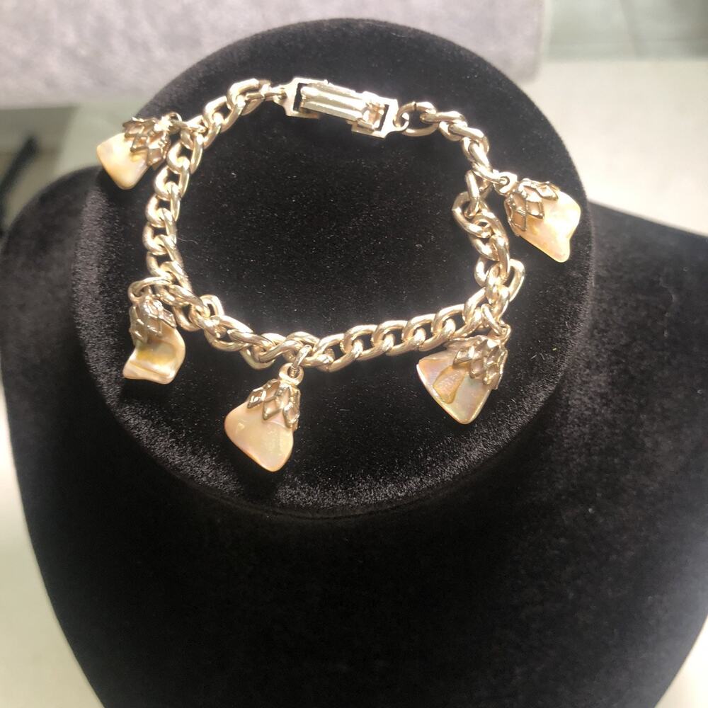 Vintage Charm bracelet Abalone shell Germany 5" boho vacation beach jewelry
